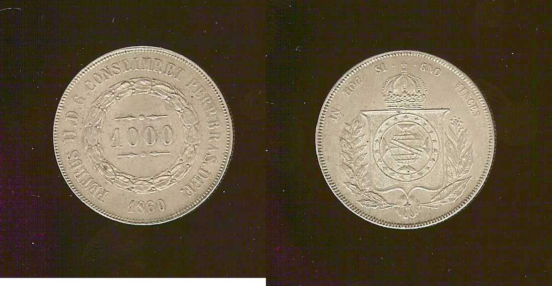 BRÉSIL 1000 Reis Empereur Pierre II 1860 SPL